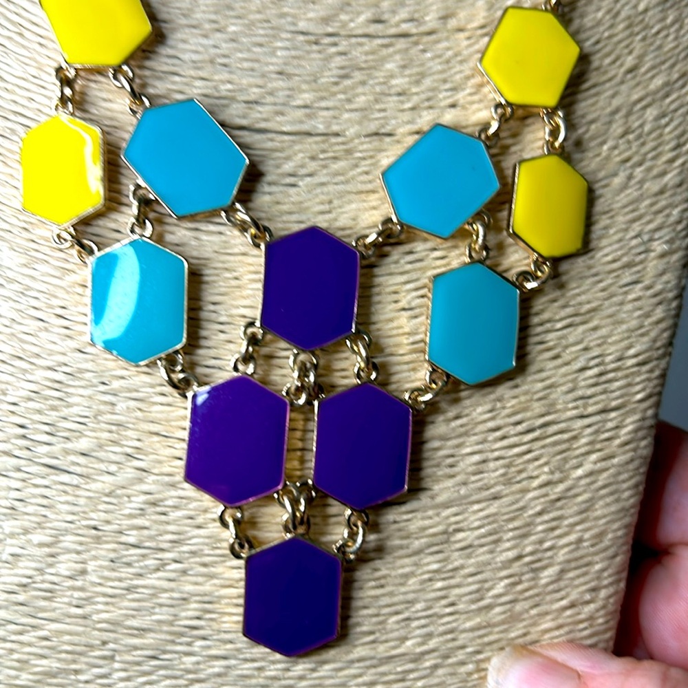 Charming Charlie multicolored statement necklace gold tone chain business casual - Picture 2 of 8